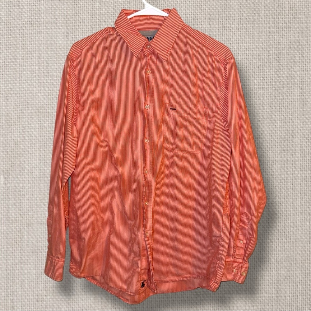 🌺WRANGLER ORANGE STRIPED POCKET BUTTON DOWN SHIRT